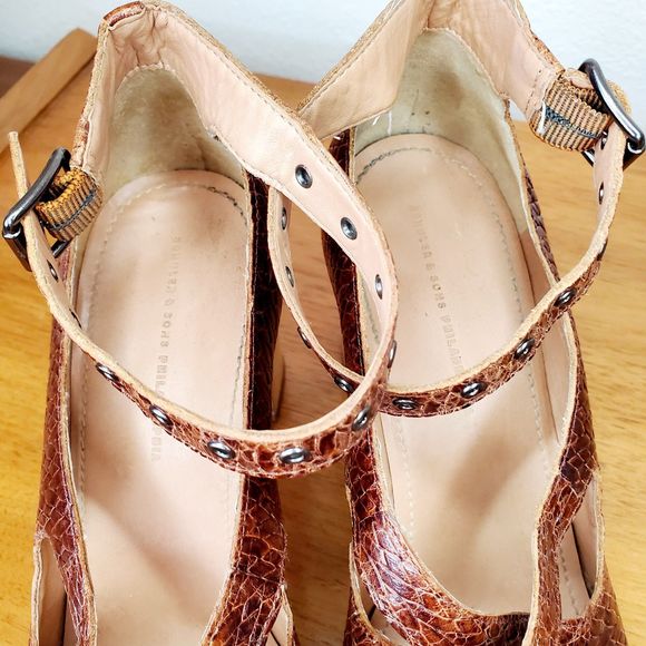 Schuler Sons Philadelphia Nalia Heels Brown Leather Chunky SZ 8.5 Anthropologie - Picture 9 of 12